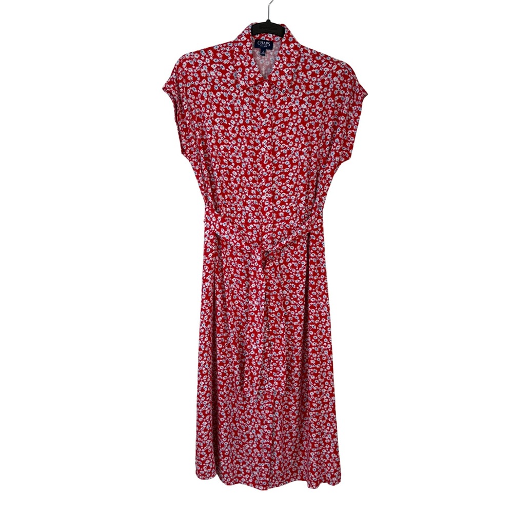 Chaps Floral Daisy Rayon Midi Shirt Dress Size S Boho Cottagecore Attatched Belt